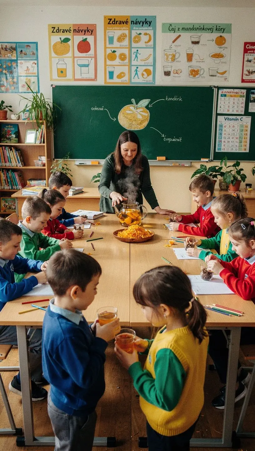 Čaj z mandarínkovej kôry v pohári s citrusovou arómou